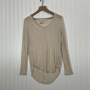 Abercrombie & Fitch Essentials Beige Stripe Long Sleeve V-Neck Top Women’s S Y2K